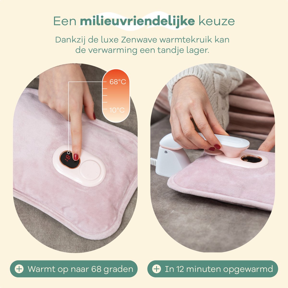 Zenwave Elektrische Kruik met Hoes - Digitaal Display - Warmtekruik & Waterkruik met Handwarmers - Oplaadbare Warmtekussen - Menstruatie Warmteband - Duurzaam & Draadloos - Kamperen & Outdoor - Warmwaterkruik Roze – foto 5