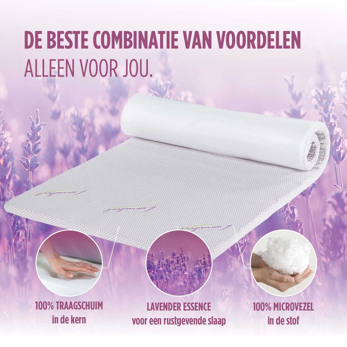 Vitapur Topdekmatras Lavendel - Traagschuim Topper - Memory Foam - 160x200 cm