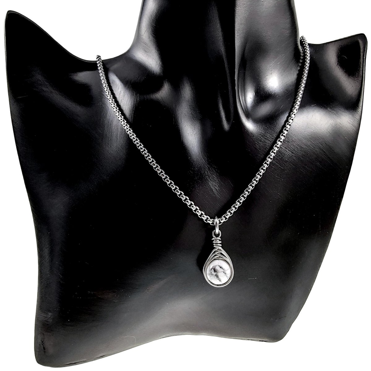 Lot De 2 Pendentifs En Howlite - Diamètre 29 Mm - Pierre Naturelle - Neuf