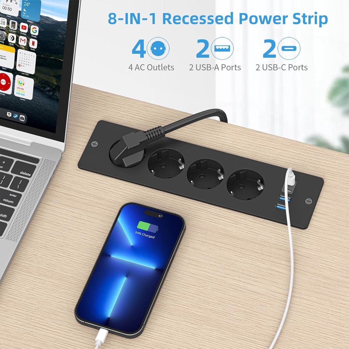Geïntegreerd Stopcontact met 2 USB-poorten en 2 AC 230-265V 10A-poorten
