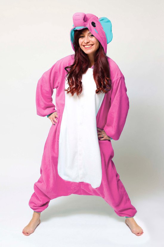 KIMU® Onesie Roze Olifant Pakje - Maat 110-116 - Olifantenpak Kostuum Jungle - Peuter Huispak Jumpsuit Pak Pyjama Dierenpak Boxpakje Meisje Festival