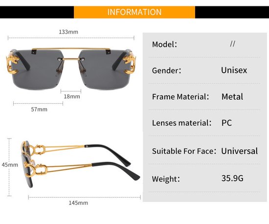 Zonnebril Zwart| Rimless Glasses | Oversized | Frameloos Zonnebril| Trendy Eyewear voor Heren en Dames | Randloze Zonnebril | Heren/ Dames bril | zomerbril/ bril/ brillen | Heren zonnebril / zonnebril zonder rand | zomer bril | Randloze bril — afbeelding 3