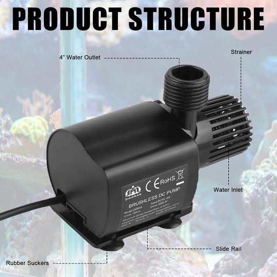 25W 1500L/u Mini dompelbaar,waterpomp, dompelpomp, voor fontein, zwembad, tuinwater, vistank, aquarium(zwart