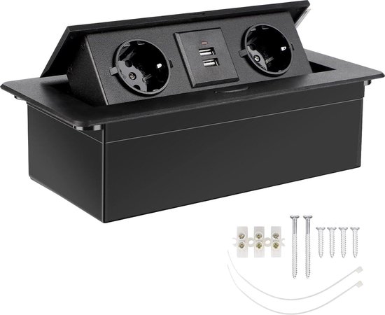 Ohuo Stopcontact Pop up met USB C PD 20W, Pop up Stekkerdoos met USB A en C, Inbouw Stekkerdoos met Schakelaar, Zwart