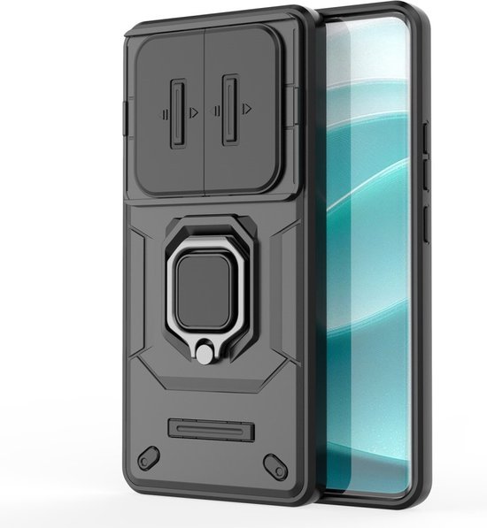 Coverup Case - Convient pour Xiaomi Redmi Note 14 Pro 5G / Poco X7 - Coverup Ring Kickstand Back Cover avec Camera Shield - Zwart