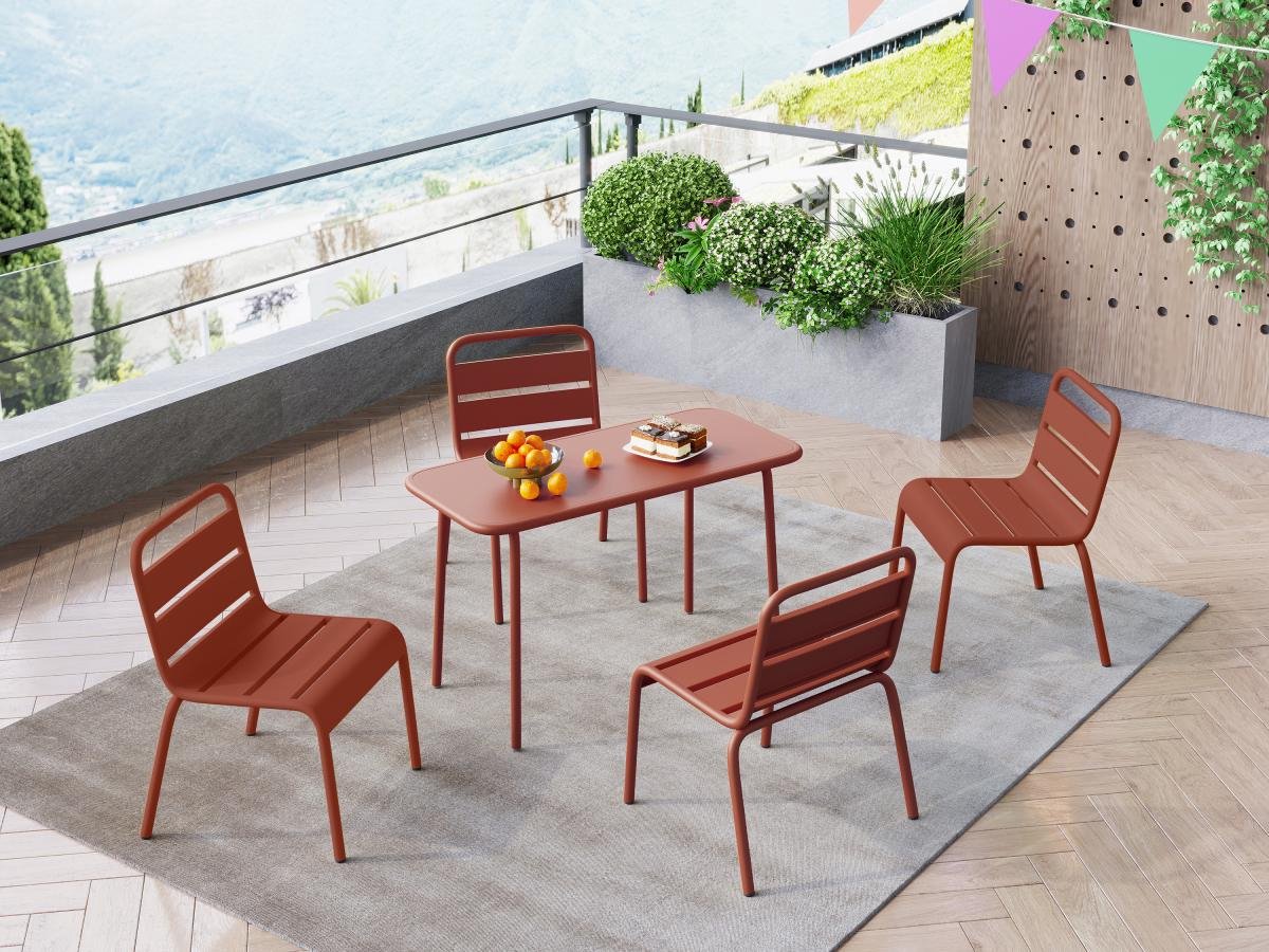 Metalen kindertuinset in terracotta - tafel en 4 stoelen - POPAYAN L 80 cm x H 55.5 cm x D 39 cm