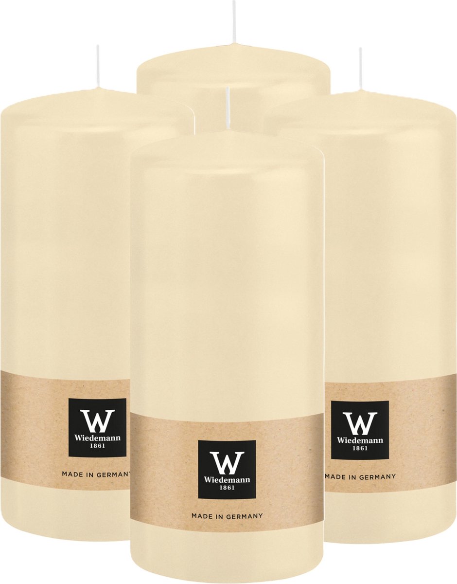 Wiedemann Cilinderkaars/stompkaars - 4x - creme wit - 15 x 7 cm - 63 branduren - zuilkaarsen