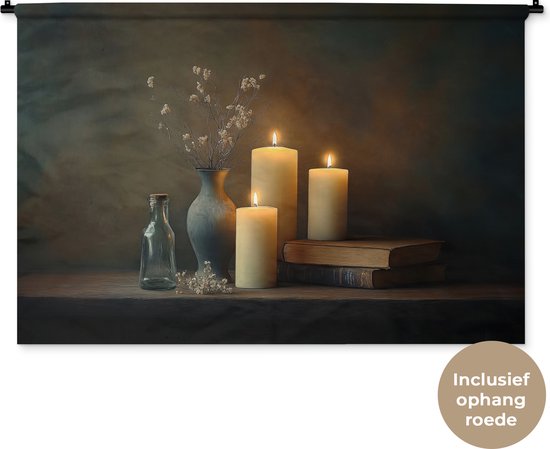 Tapisserie murale 150x100 cm - Bougies - Nature morte - Rustique - Boeken - Tapisserie - Tapisseries