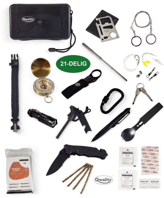 Survival Kit 21-Delig – Nooduitrusting – Professionele Survival Set – Noodpakket –...