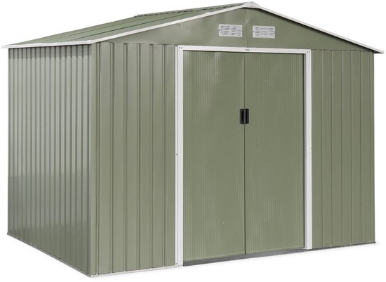 Abri De Rangement Extérieur 150 X 90,5 X 185 Cm Avec Ventilation Toit En Pente Design Moderne En Fer Galvanise Vert 92216046