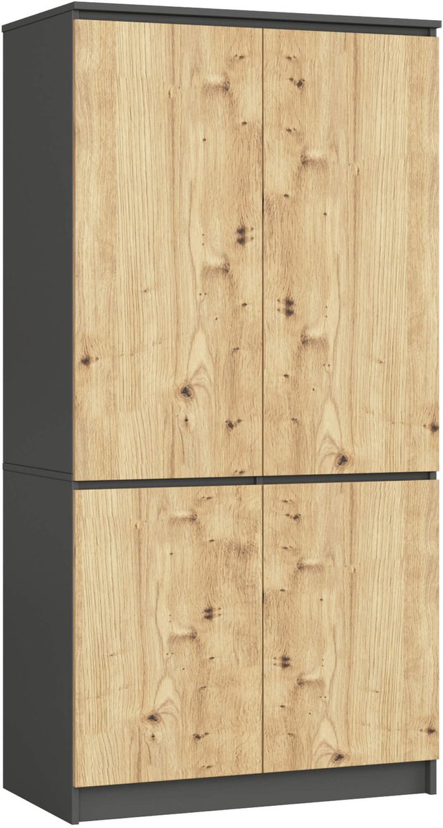 Akord Kledingkast S90 met 4 Deuren / AKORD Furniture Factory / Grafietgrijs - Eiken / Moderne / 180x90x51 cm