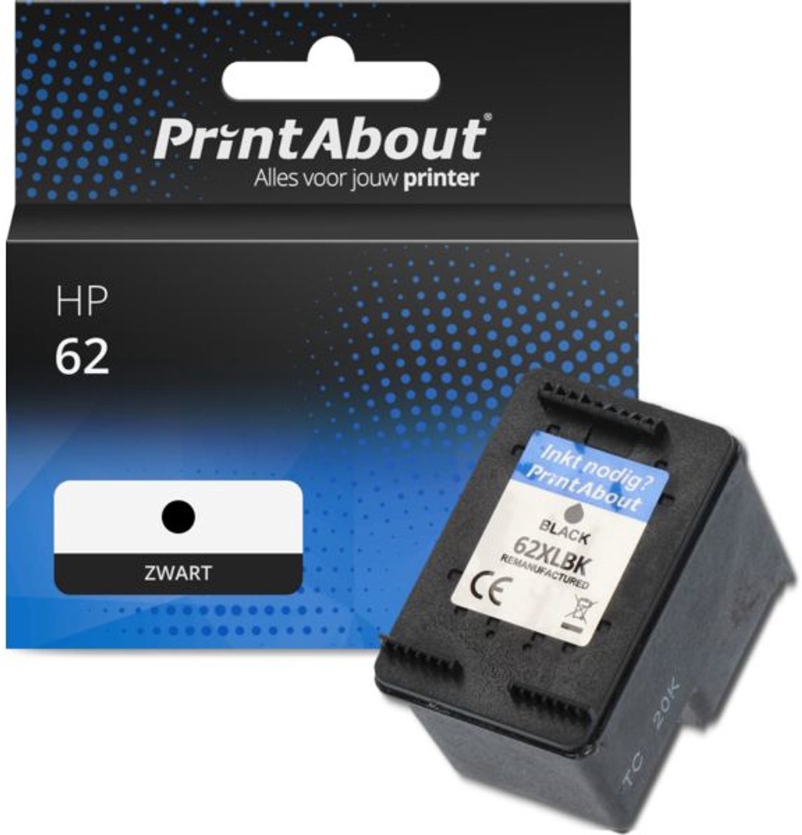 PrintAbout huismerk Inktcartridge 62 (C2P04AE) Zwart geschikt voor HP