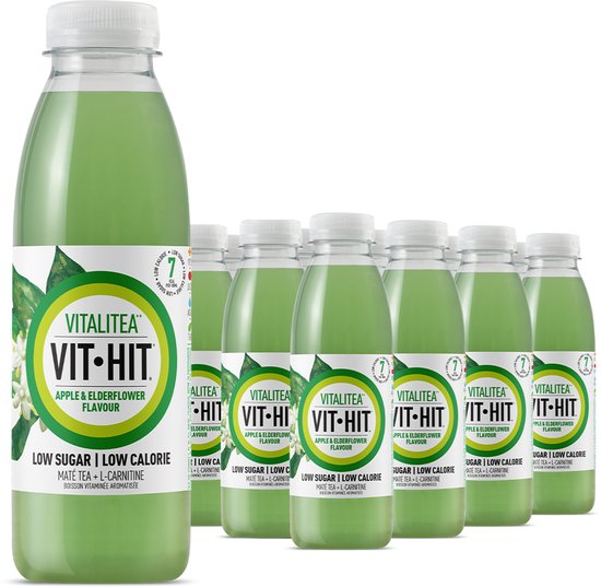 VITHIT Vitaminedrink - Frisdrank - Vitalitea - Laag suikergehalte - Appel + elderflower - 12 x 50cl - Voordeelverpakking