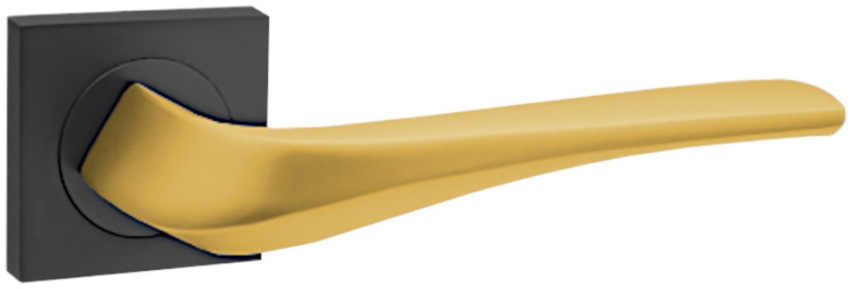 Domino ADEL-QR - Deurklink zwart/goud - Vierkante rozet - Zonder sleutelgat - Luxe Design - Complete set
