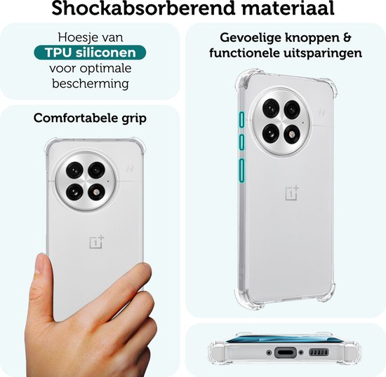 Coque adaptée pour OnePlus 13R Coque antichoc en Siliconen avec 2 films de protection d'écran - Coque adaptée pour OnePlus 13R Coque arrière antichoc - Transparent