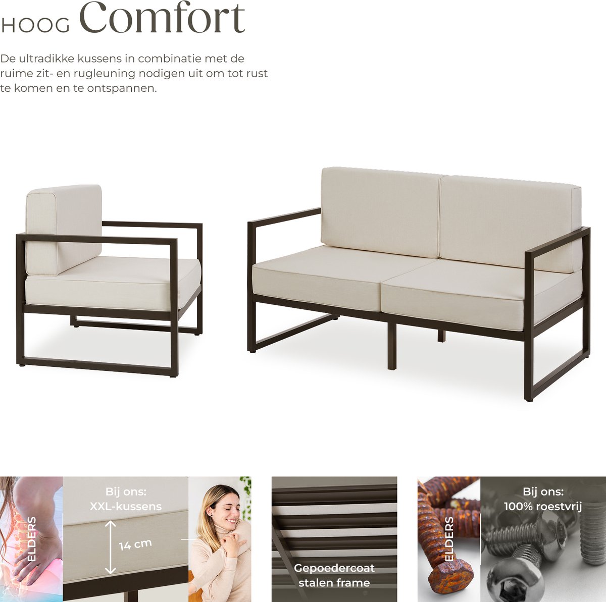 tectake® - Tuin-loungeset Comosa - Voor 5 personen - Tuinset - 2 loungebanken en tuin fauteuil - Waterafstotende en ultradikke zit-en rugkussens - Draagkracht 120kg per zitplaats - Bruin/beige – foto 6
