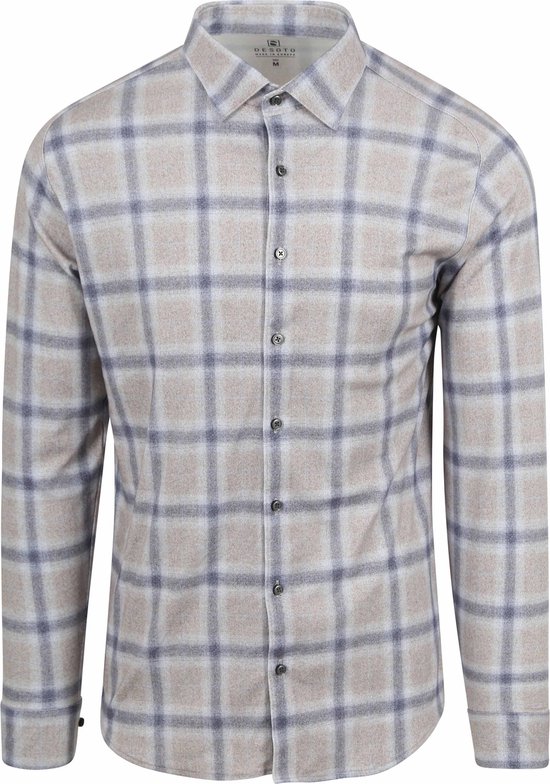 Desoto Overhemd Ruit Greige Blauw - Maat L - Heren - Overhemden Casual