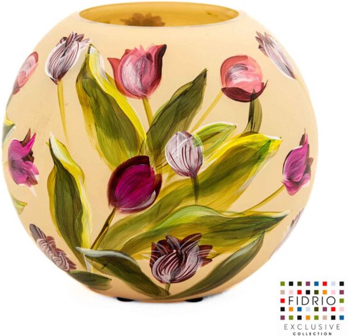 Design hand painted BOLVASE - Fidrio TULIPS - glas, mondgeblazen - diameter 25 cm