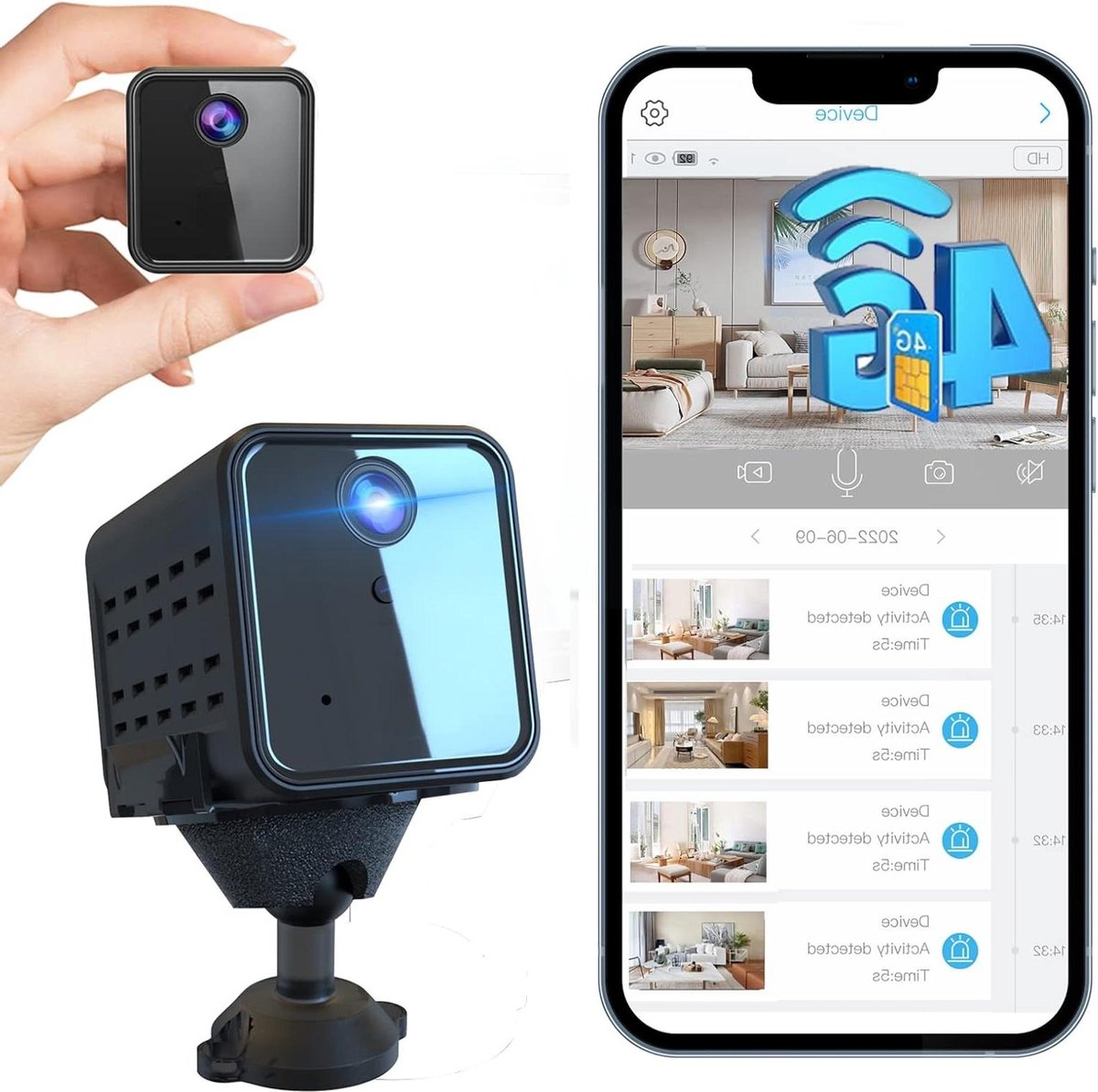 Buitencamera bewaking 4G - Mini-camera voor binnen en buiten met 2K resolutie, batterijbewaking, live overdracht, simkaart, radar, bewegingsmelder en nachtzicht