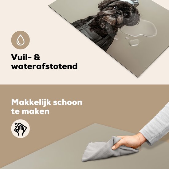 KitchenYeah® Inductie beschermer 85x52 cm - Hondje - Kokskleding - Zwart - Beige - Kookplaataccessoires - Afdekplaat voor kookplaat - Inductiebeschermer - Inductiemat - Inductieplaat mat - Keuken decoratie