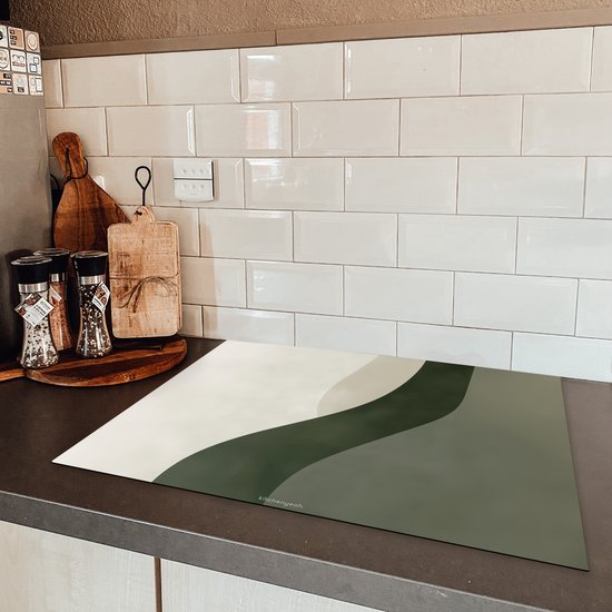 KitchenYeah® Protection plaque induction 70x50 cm - Japandi - Vert - Abstrait - Moderne - Protege plaque de cuisson - Couvre plaque induction - Protecteur d'induction - Cuisine