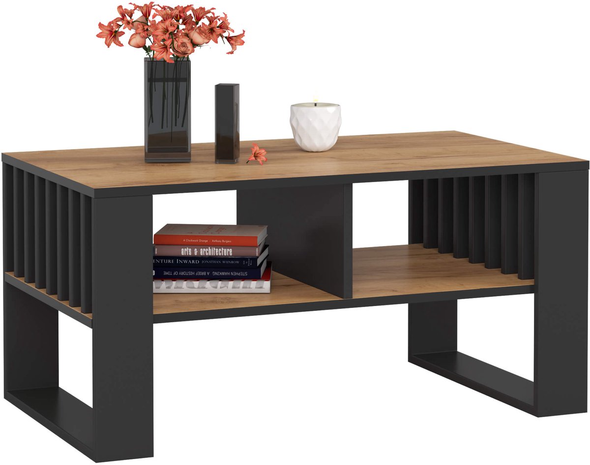 Salontafel Koffietafel ROCKFORD / Craft Eik - Zwart / 92x45x53 cm