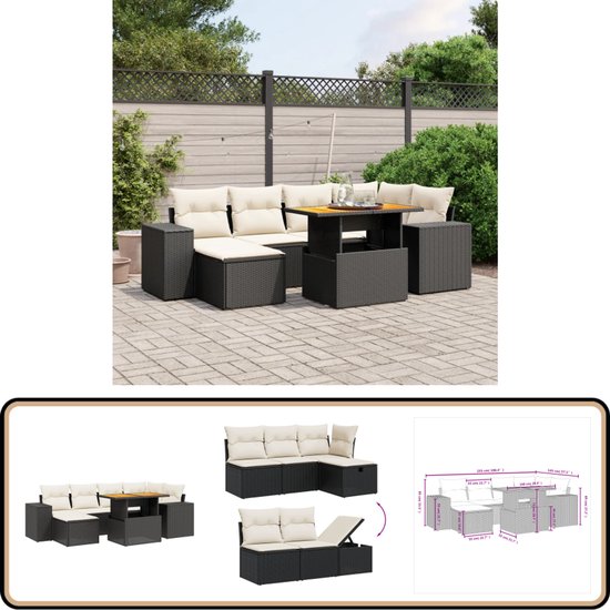 vidaXL 7-delige Loungeset - Poly Rattan - Zwart Loungeset - Lounge Set - Tuinlounge - Buisstoel - Hoeksofa