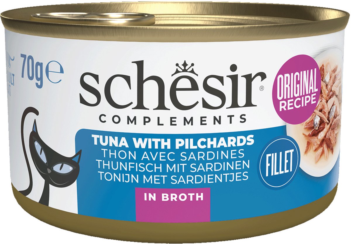 6x70g in Bouillon Tonijn met Sardientjes Schesir Kattenvoer