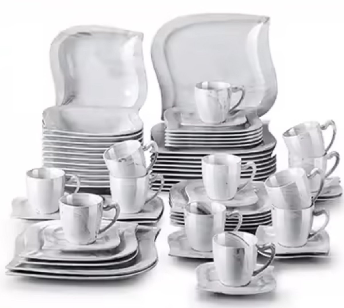 Refined Dinerborden – 12 persoons – 60 delig – Grijs Keramisch – Serviesset – Kleine Borden
