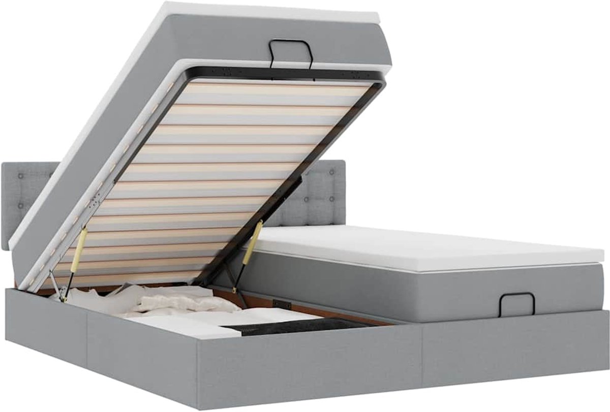 vidaXL - Ottoman - bed - met - matrassen - en - LED's - 200x200cm - stof - lichtgrijs
