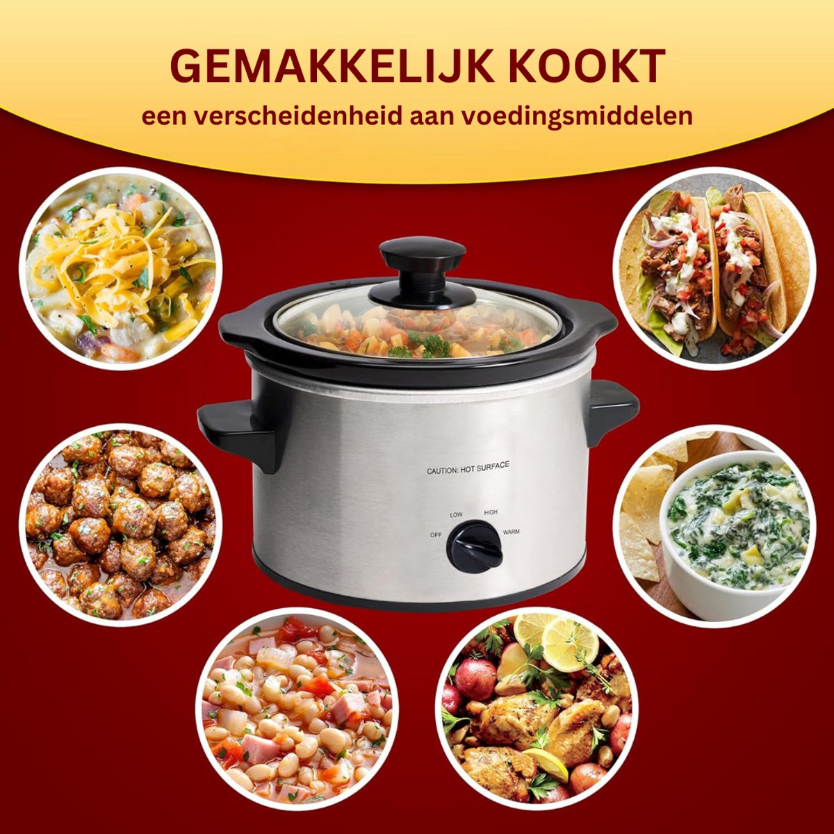 Afbeelding 2 van VELTRR® Slowcooker met Timer - Keramische Binnenpan - Hotpot - Zilver