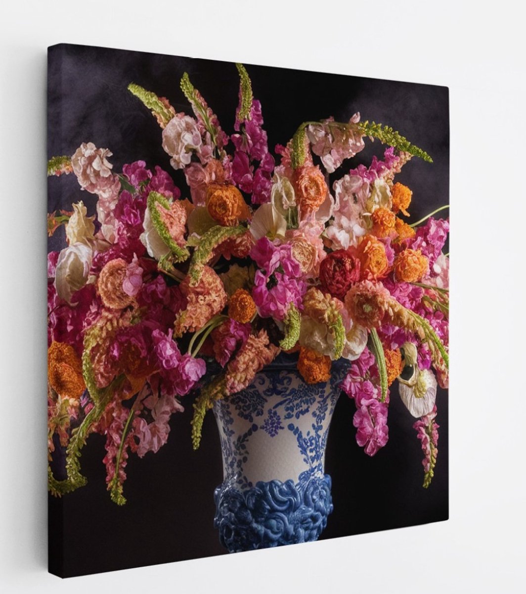 Saammp Canvas Schilderij - Abstracte Bloemen in Vaas - Natuur - 30x30 - Foto op canvas - Wanddecoratie - Muurdecoratie Woonkamer - Kantoor Decoratie Multicolor