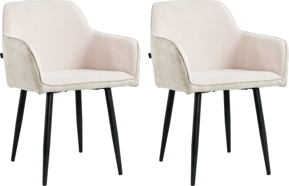 Lina® Tony Eetkamerstoel - Beige - Set van 2 - Ribstof