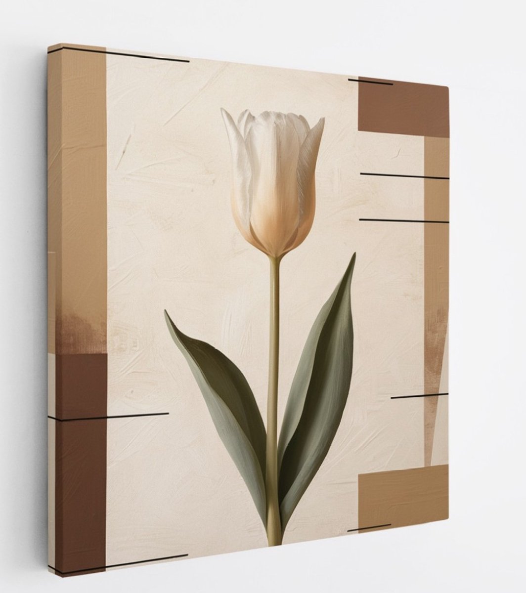 Saammp Canvas Schilderij - Abstracte Tulp - Natuur - Beige - 60x60 - Foto op canvas - Wanddecoratie - Muurdecoratie Woonkamer - Kantoor Decoratie Multicolor