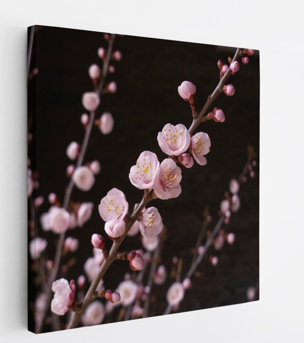 Saammp Canvas Schilderij - Roze bloesem aan tak - bloemen - 100x100 - Foto op canvas - Wanddecoratie - Muurdecoratie Woonkamer - Kantoor Decoratie Multicolor