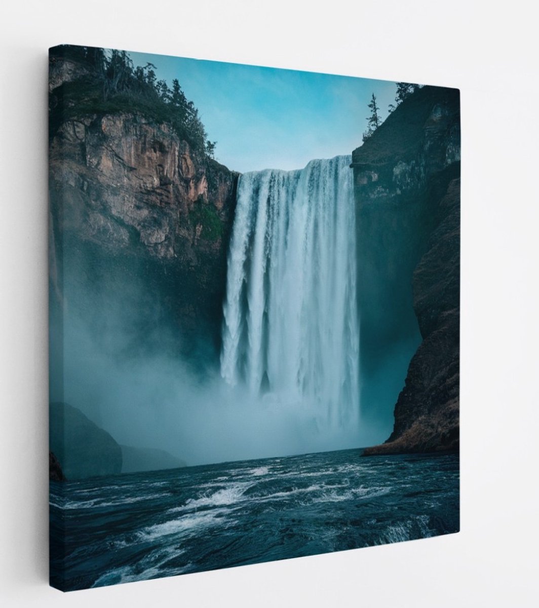 Saammp Canvas Schilderij - Grote Waterval - Landschap - Natuur - 20x20 - Foto op canvas - Wanddecoratie - Muurdecoratie Woonkamer - Slaapkamer decoratie - Canvas Print Multicolor