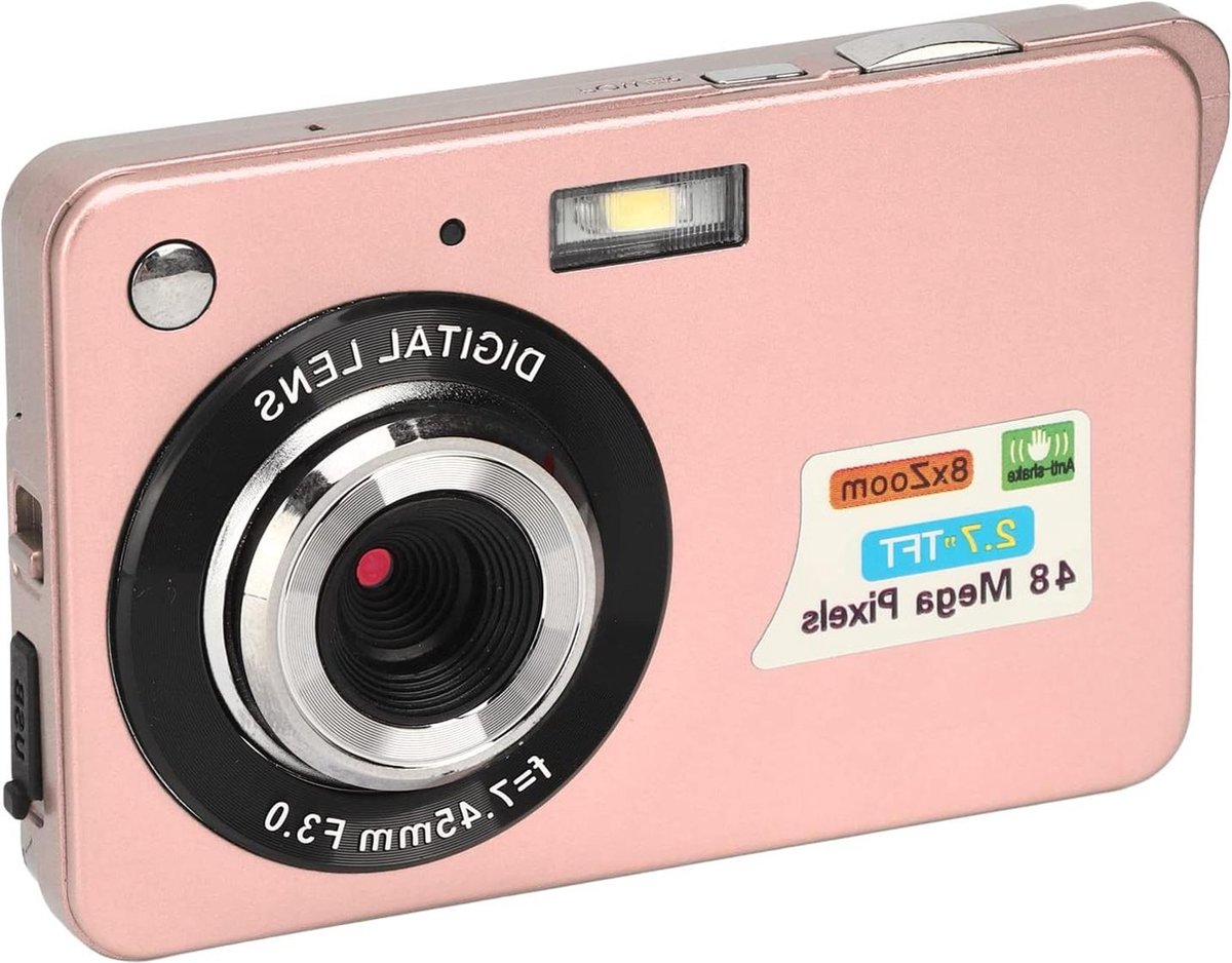 Digitale Camera 4K 48MP Vlogcamera Zakcamera - 27 Inch LCD-scherm - 8x Zoom - Anti-shake - Continu-opnamen - Volwassen Senioren Beginner - Roze .