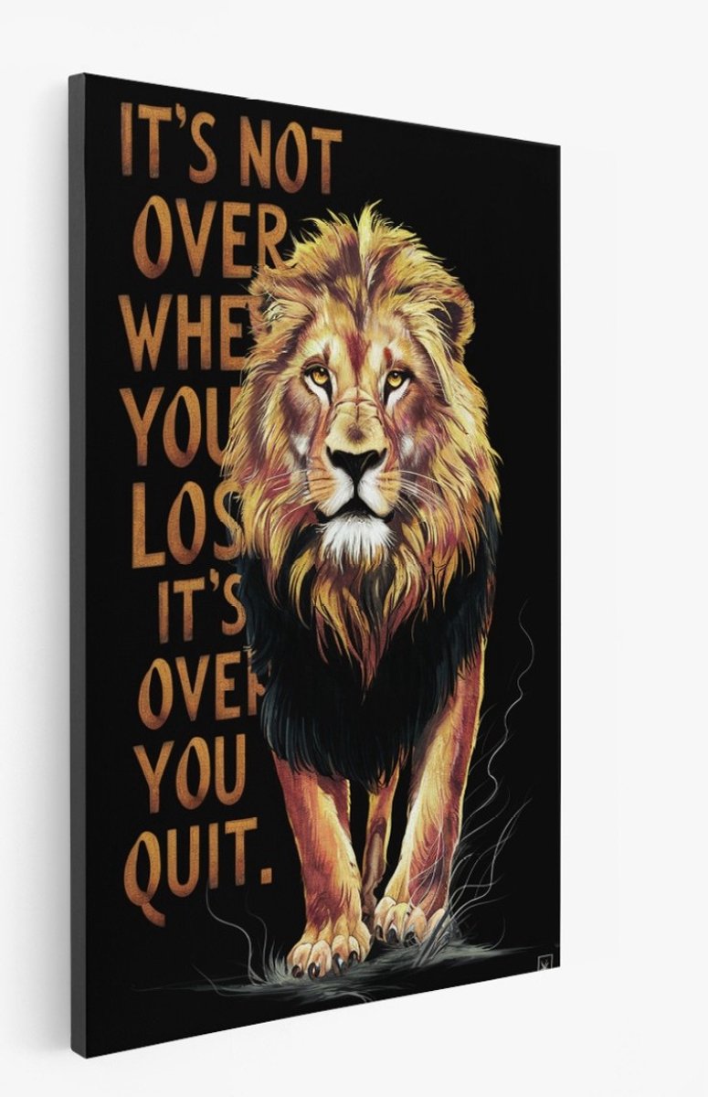 Saammp Canvas Schilderij - Leeuw - Quote - Abstract - Dieren - 75x100 - Foto op canvas - Wanddecoratie - Muurdecoratie Woonkamer - Slaapkamer decoratie - Canvas Print Multicolor