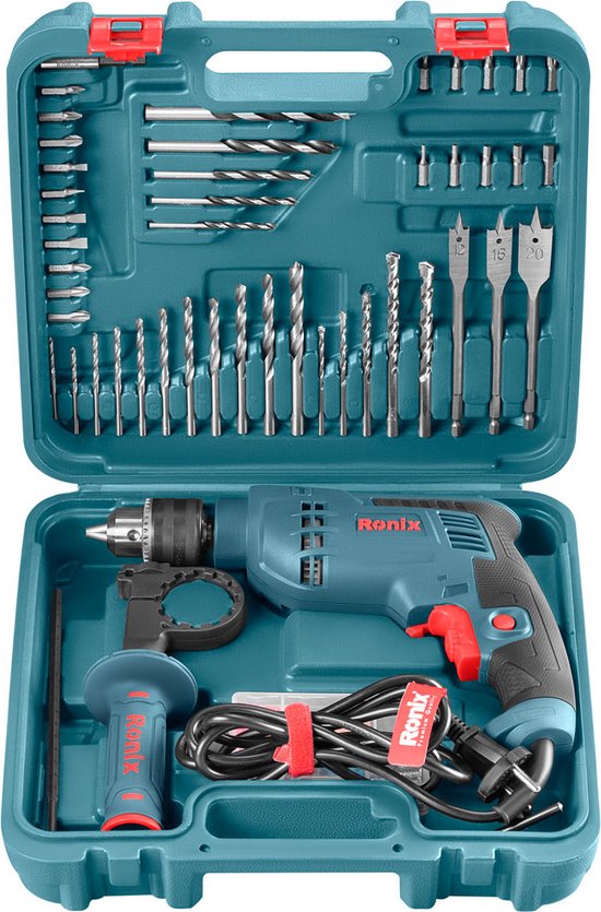 RONIX Klopboormachine 750W – 52-delige Bit- & Borenset – Hout, Staal & Beton