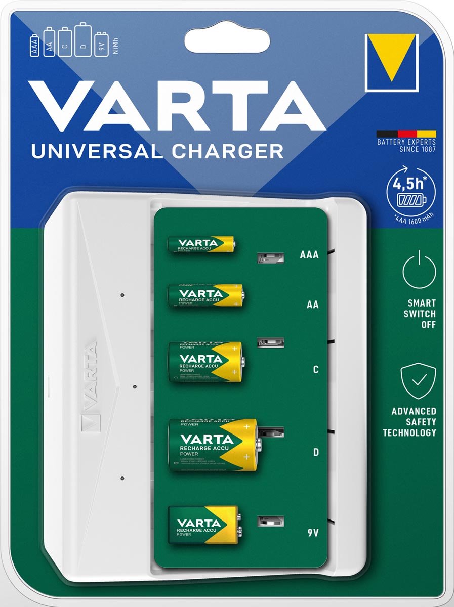 Varta Easy Universal Charger batterijenlader voor AA/AAA/C/D/E / wit
