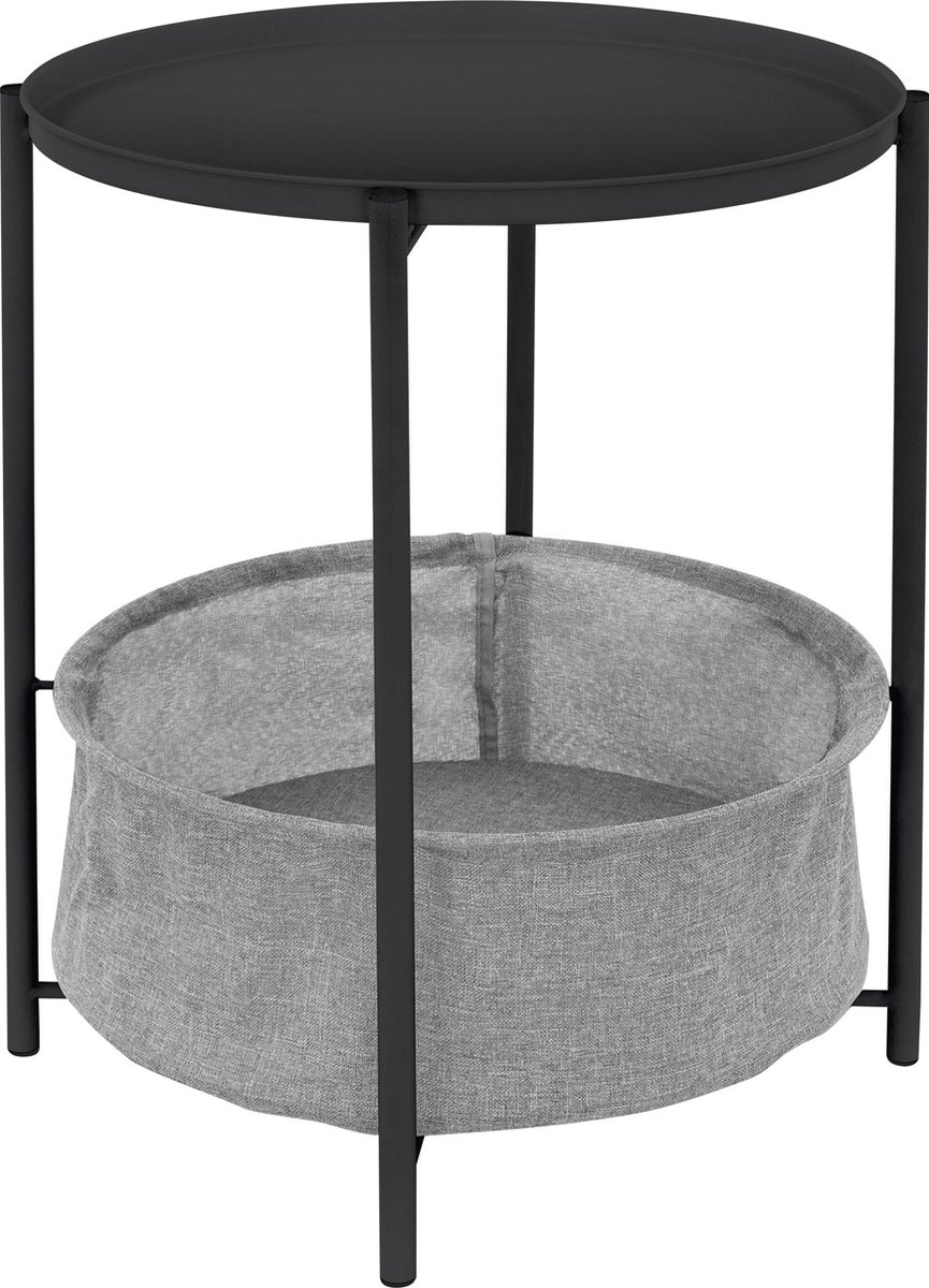 ml-design bijzettafel rond Ø 46 x H51 cm Antraciet, gemaakt van metaal, salontafel met stoffen mand & afneembaar dienblad, salontafel met mand als opbergruimte, woonkamertafel nachtkastje