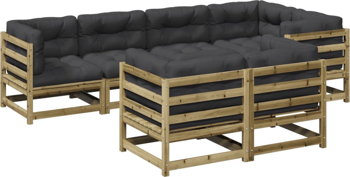 The Living Store 7-delige Loungeset met kussens geïmpregneerd grenenhout - Tuin Lounge Set - Hoek Bank - Loungebank - Tuinset - Buitendiner
