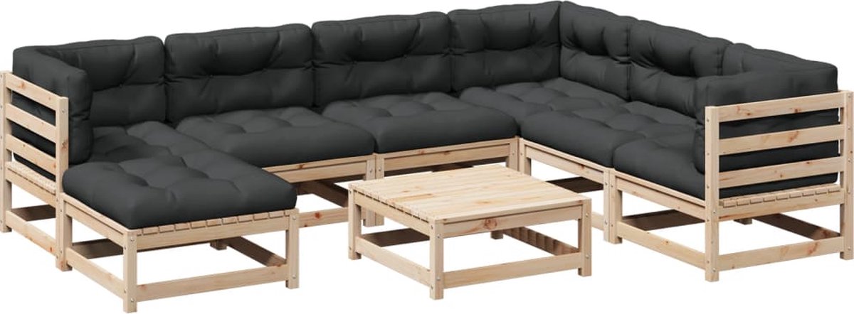 The Living Store 8-delige Loungeset met kussens massief grenenhout - Tuinmeubles - Lounge Set - Houten Bank - Tuinset - Buis Meubel