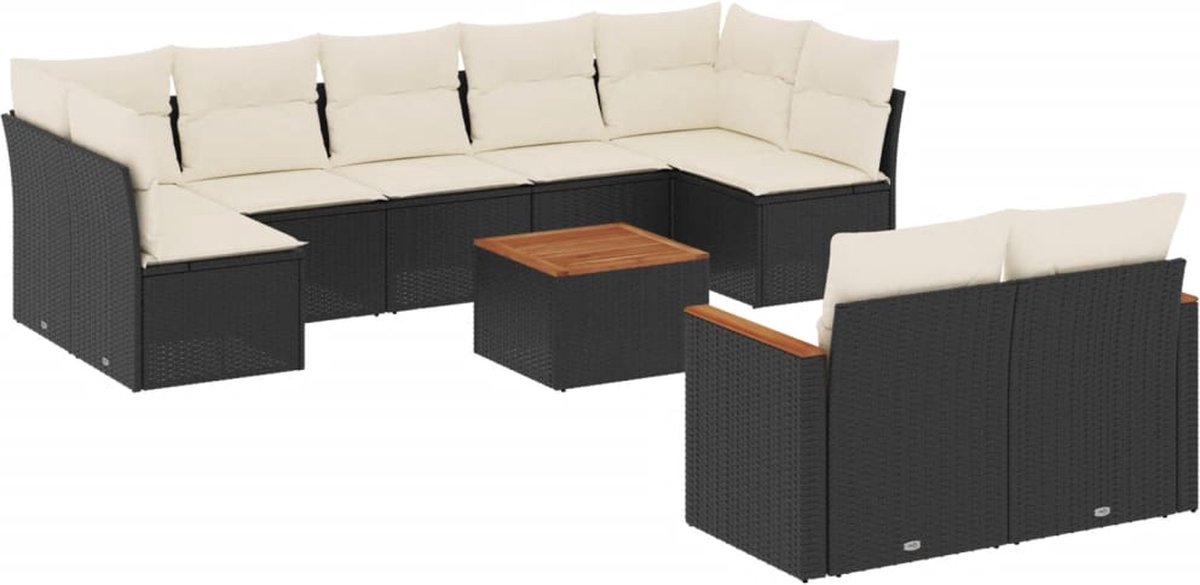 The Living Store 10-delige Loungeset met kussens poly rattan zwart - Loungeset - Tuinmeubels - Lounge Set - Pe Rattan - Outdoor Furniture