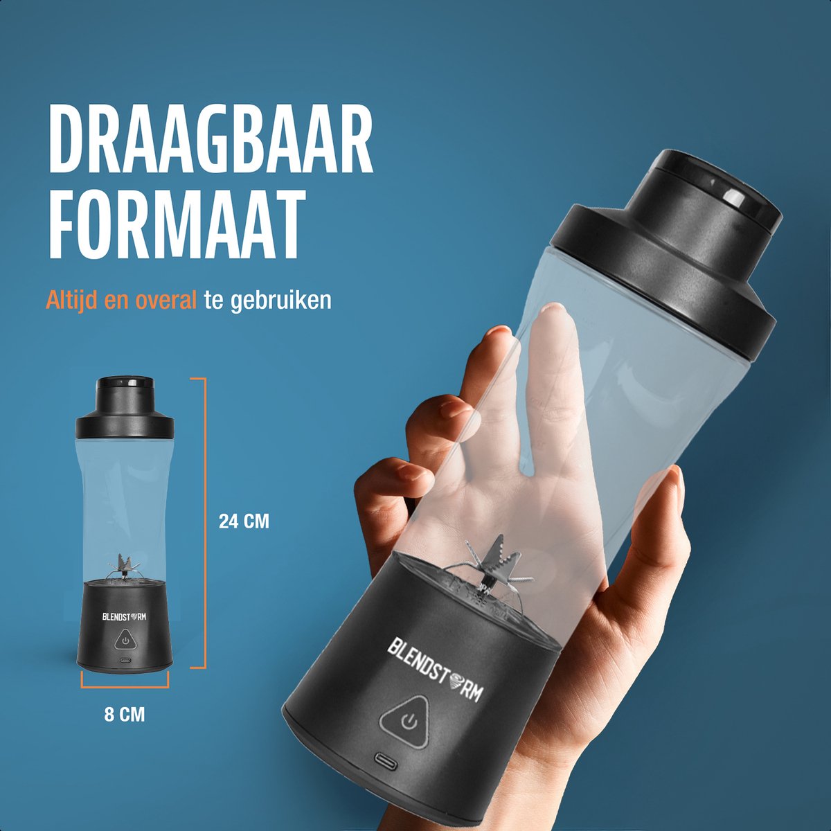 BlendStorm® Draagbare Blender Premium- Draadloze Blender - Draadloos - Blenders - Blender To Go - 6 Mesjes - Mini Blender - Smoothie Maker - Juicer - Keukenmachine - USB Oplaadbaar - 700 ml - Zwart – foto 7