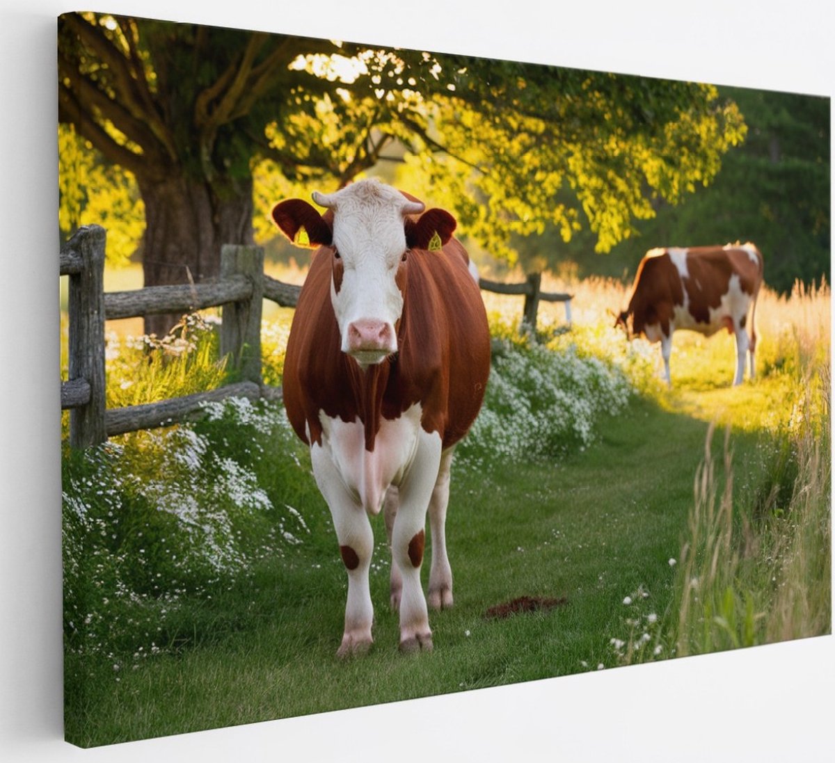Saammp Canvas Schilderij - 2 Koeien - Nederland - Natuur - Dieren - 30x20 - Foto op canvas - Wanddecoratie - Muurdecoratie Woonkamer - Slaapkamer decoratie - Canvas Print Multicolor