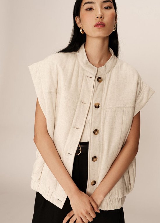 Dames Hugo Boss Ameya-1 mouwloze blazer met oversized pasvorm in naturel