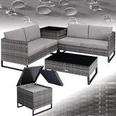 Bol.com tectake® - Wicker loungezitgroep tuinmeubelset met bank - Tafel met glazen blad opbergbox - Weerbestendig - Tuin- balkon... aanbieding