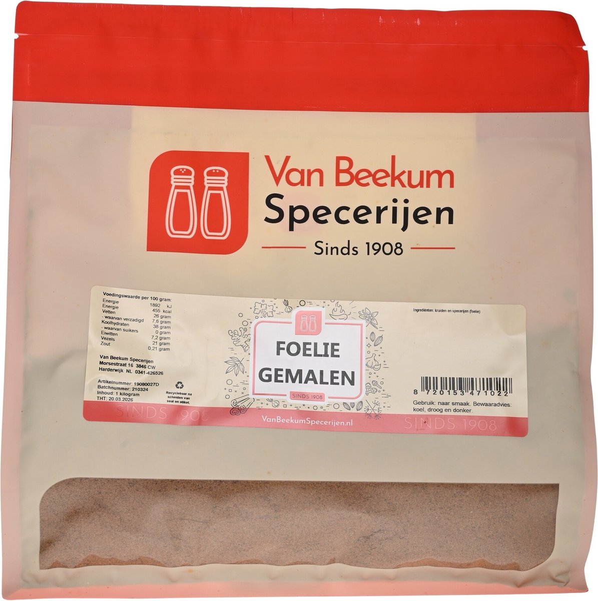 Goedkoopste Van Beekum Specerijen - Foelie Gemalen - 1 kilo (hersluitbare stazak