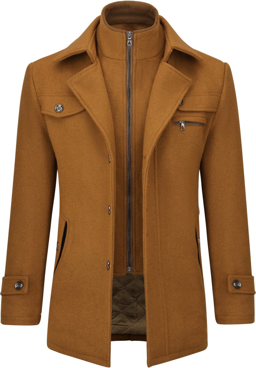 ALLTHEMEN Heren Korte Jas met Opstaande Kraag Mantel - Wollen Winterjas Business - S